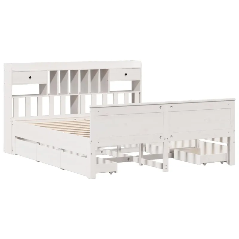 Lova su knygų spinta be čiužinio, balta, 180x200cm, pušis