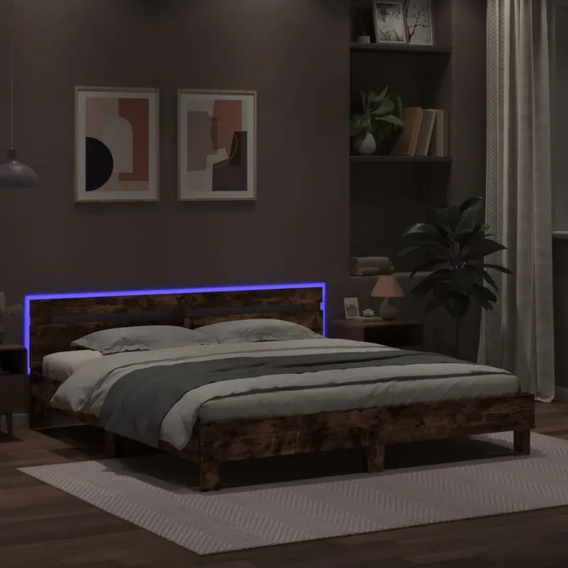 Lovos rėmas su galvūgaliu ir LED, dūminio ąžuolo, 180x200cm
