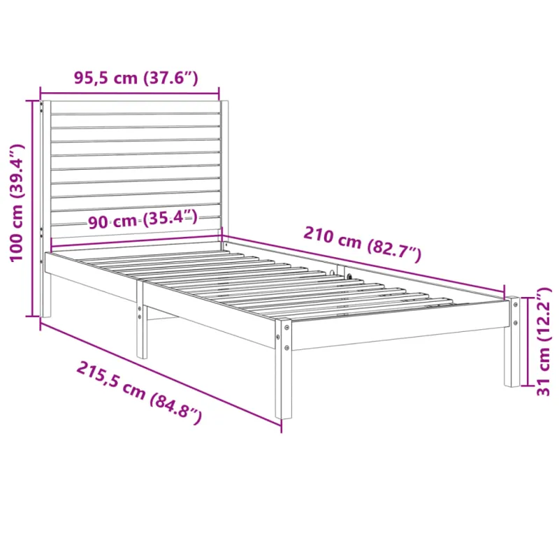 Lovos rėmas be čiužinio, 90x210cm, medienos masyvas, itin ilgas