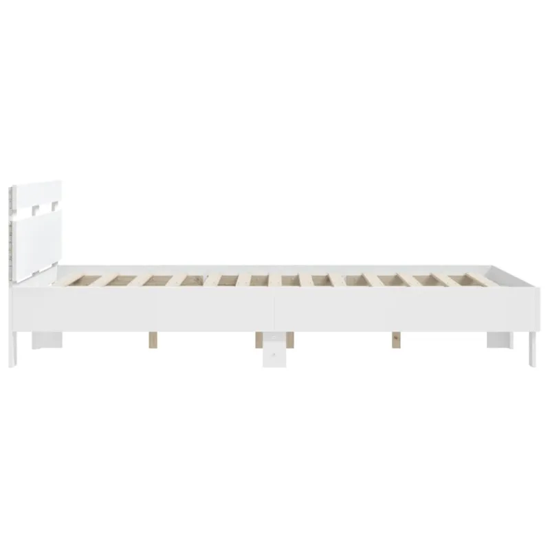 Lovos rėmas su galvūgaliu ir LED, baltos spalvos, 140x190cm