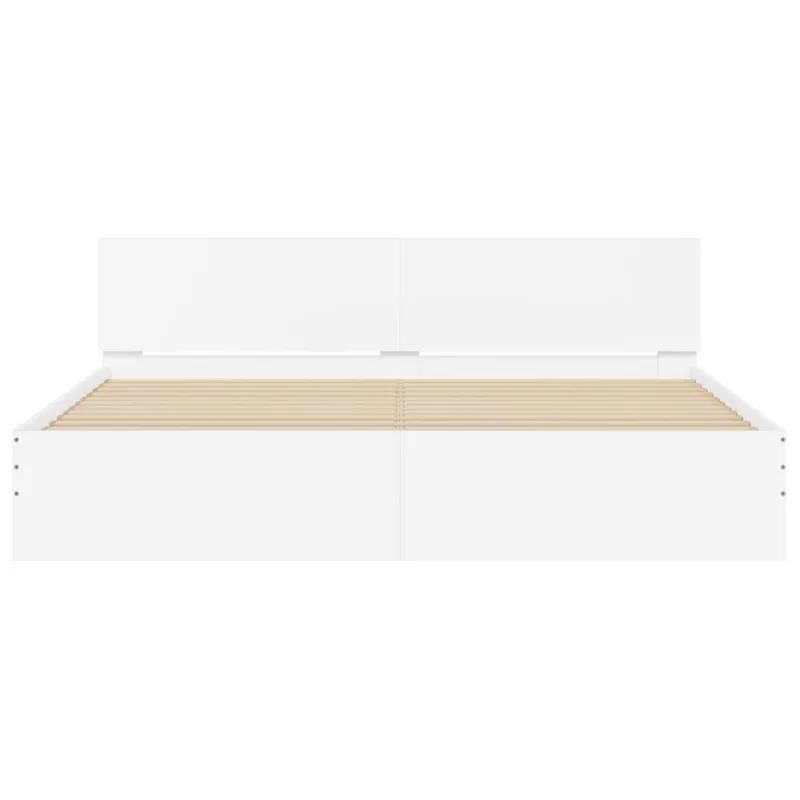 Lovos rėmas su galvūgaliu ir LED, baltos spalvos, 200x200cm