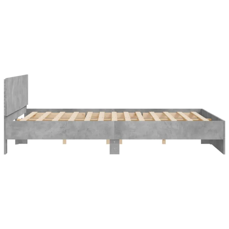 Lovos rėmas su galvūgaliu ir LED, betono pilkas, 200x200cm