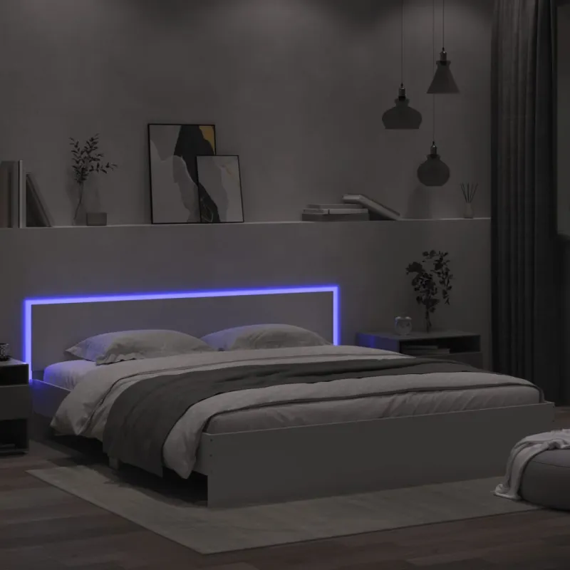 Lovos rėmas su galvūgaliu ir LED, baltos spalvos, 180x200cm
