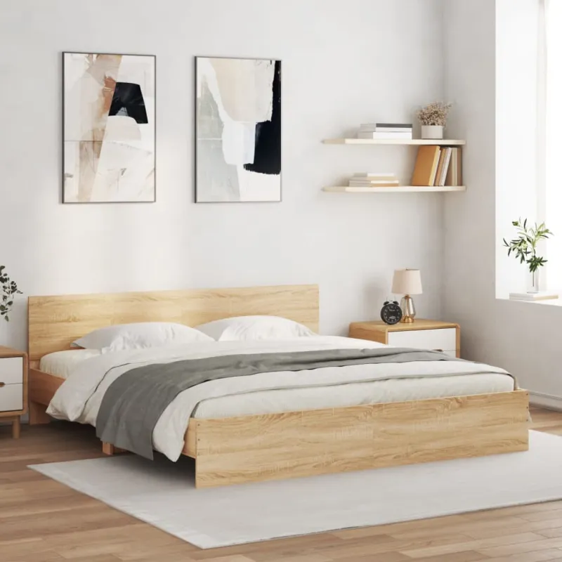 Lovos rėmas su galvūgaliu ir LED, sonoma ąžuolo, 180x200cm