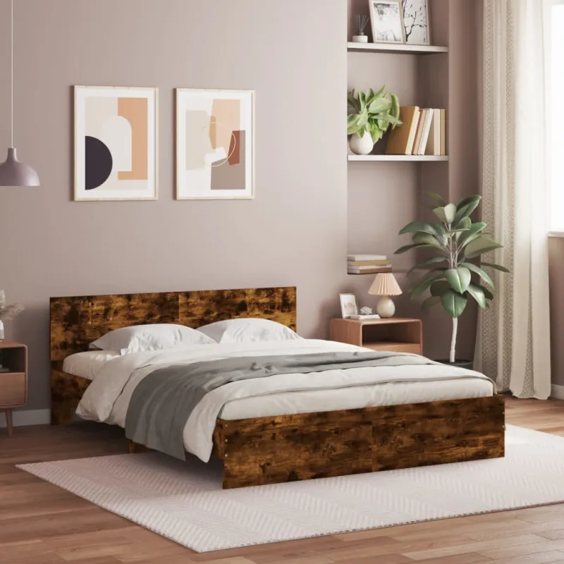 Lovos rėmas su galvūgaliu ir LED, dūminio ąžuolo, 160x200cm