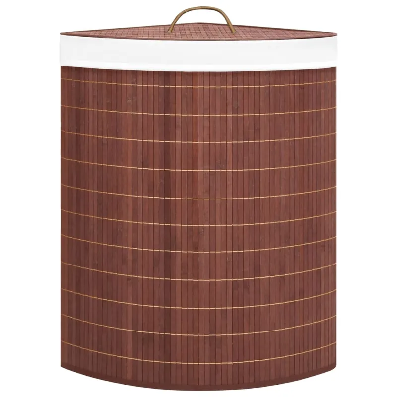 Kampinis skalbinių krepšys, rudos spalvos, bambukas, 60l