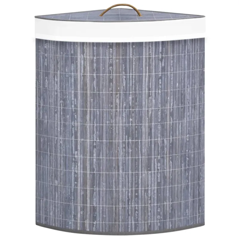 Kampinis skalbinių krepšys, pilkos spalvos, bambukas, 60l