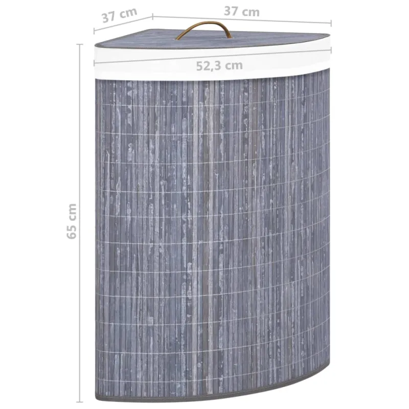 Kampinis skalbinių krepšys, pilkos spalvos, bambukas, 60l