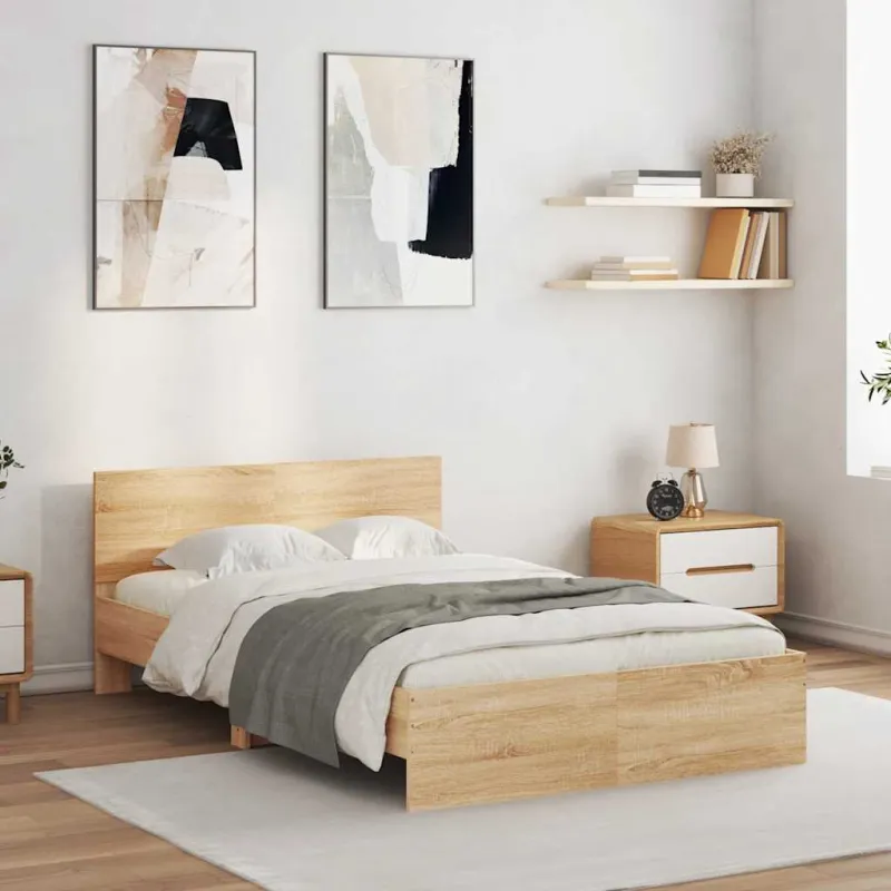 Lovos rėmas su galvūgaliu ir LED, sonoma ąžuolo, 140x200cm