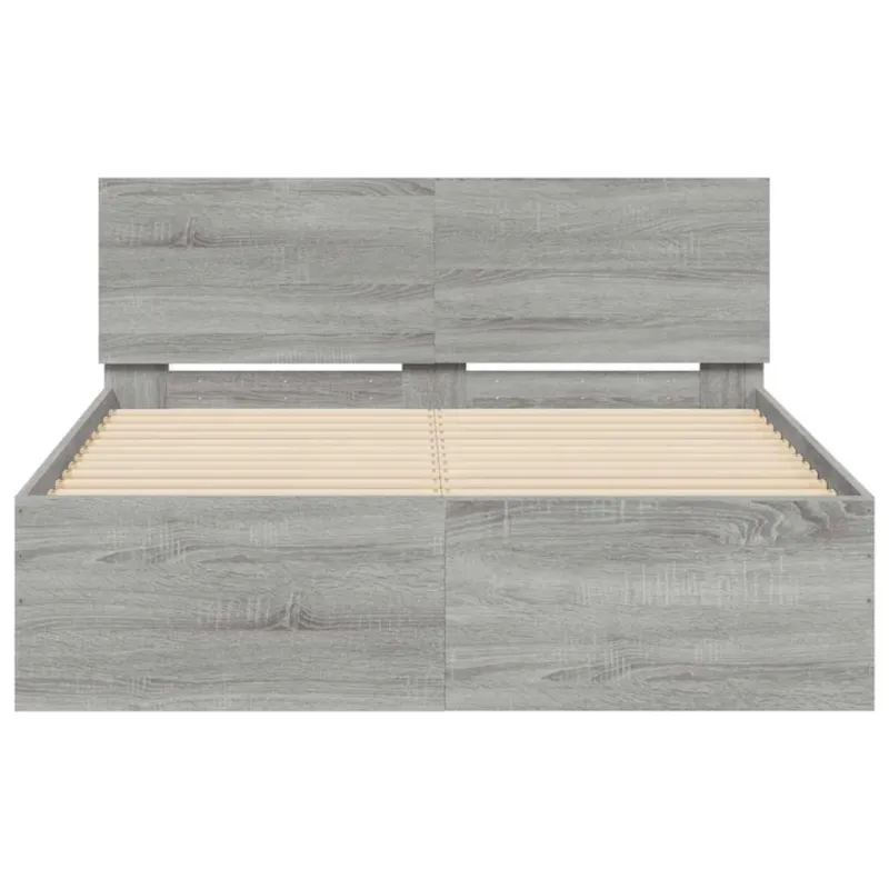 Lovos rėmas su galvūgaliu ir LED, pilkas ąžuolo, 140x200cm