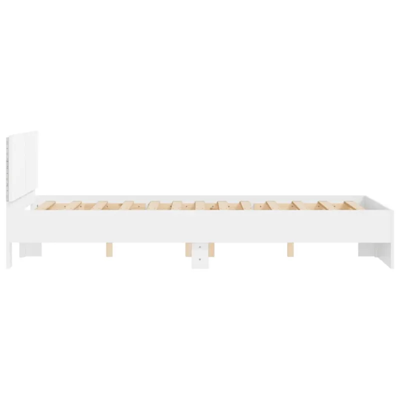 Lovos rėmas su galvūgaliu ir LED, baltos spalvos, 140x190cm