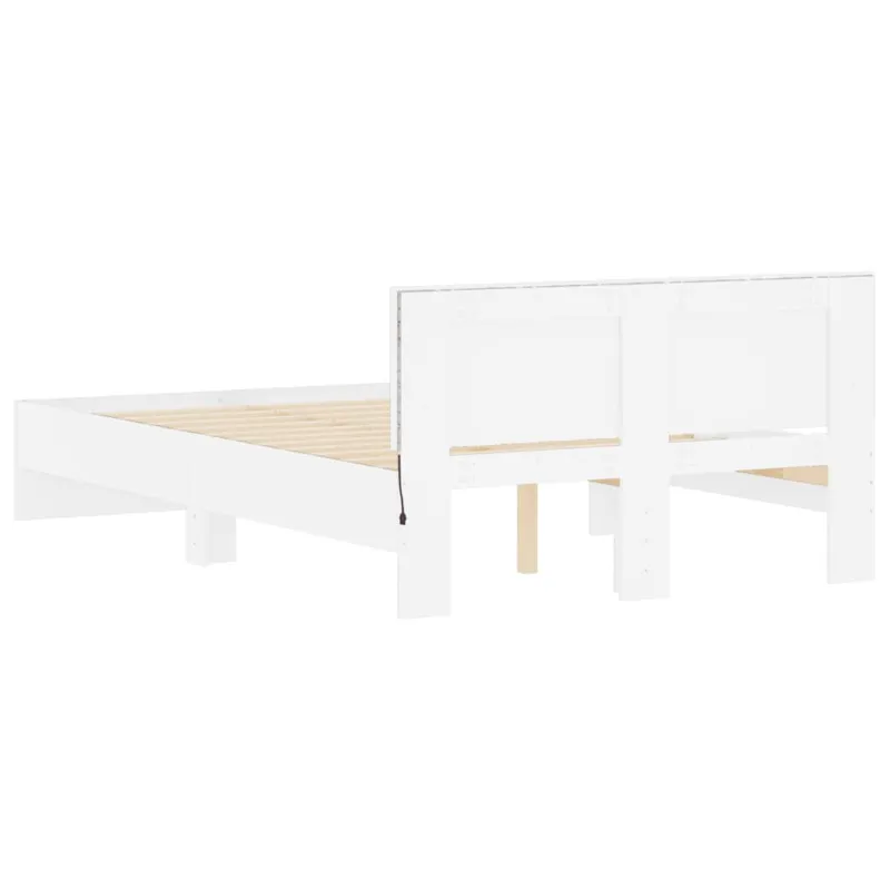 Lovos rėmas su galvūgaliu ir LED, baltos spalvos, 140x190cm