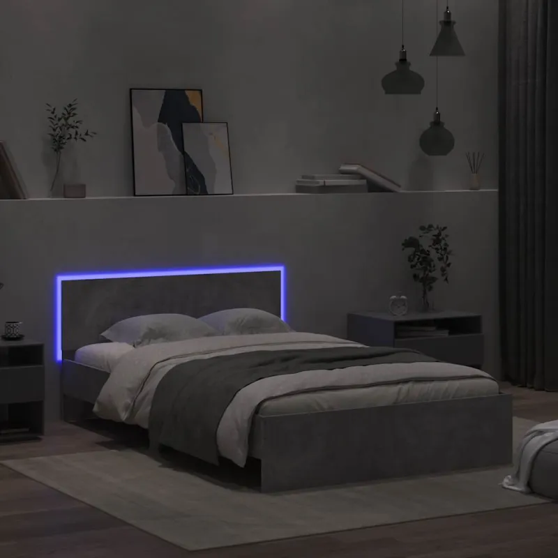 Lovos rėmas su galvūgaliu ir LED, betono pilkas, 140x190cm