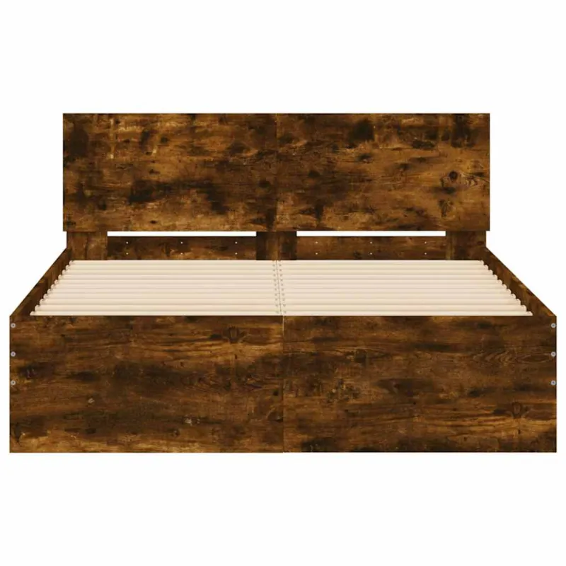 Lovos rėmas su galvūgaliu ir LED, dūminio ąžuolo, 140x190cm