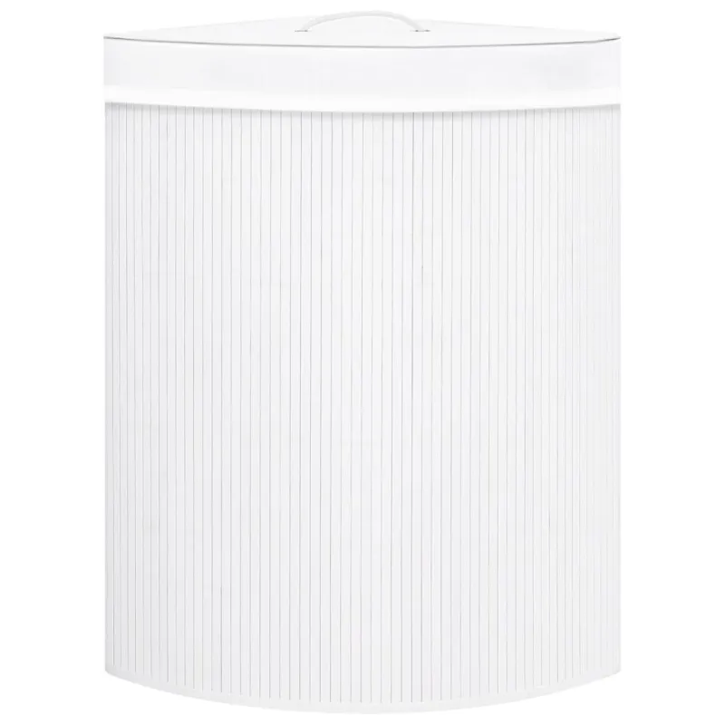 Kampinis skalbinių krepšys, baltos spalvos, bambukas, 60l