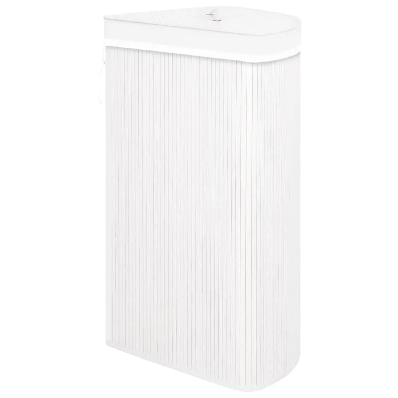 Kampinis skalbinių krepšys, baltos spalvos, bambukas, 60l