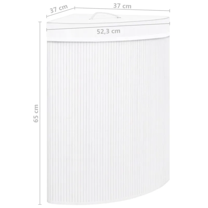 Kampinis skalbinių krepšys, baltos spalvos, bambukas, 60l
