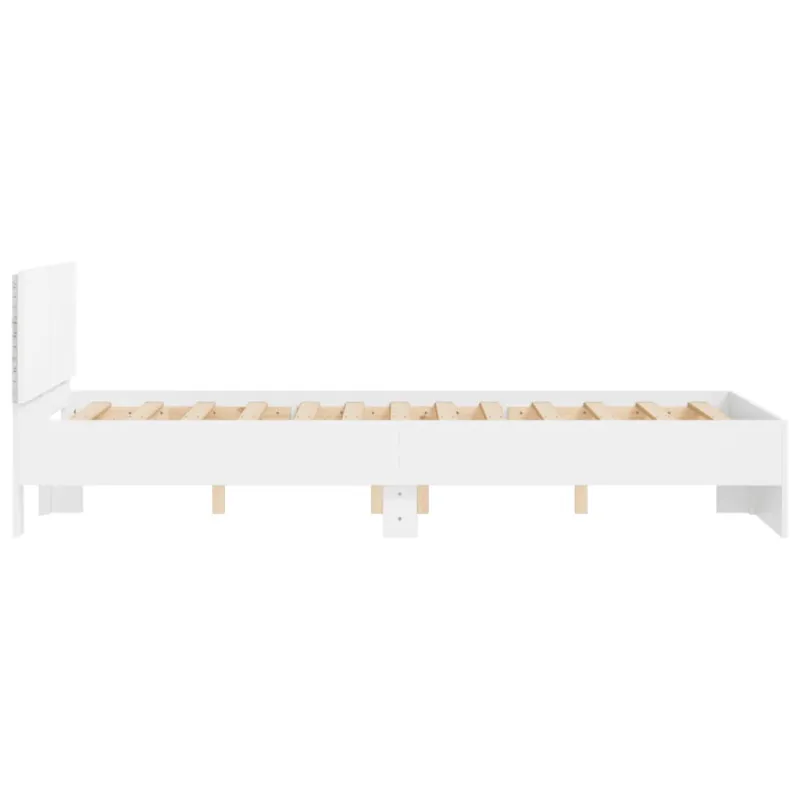 Lovos rėmas su galvūgaliu ir LED, baltos spalvos, 135x190cm