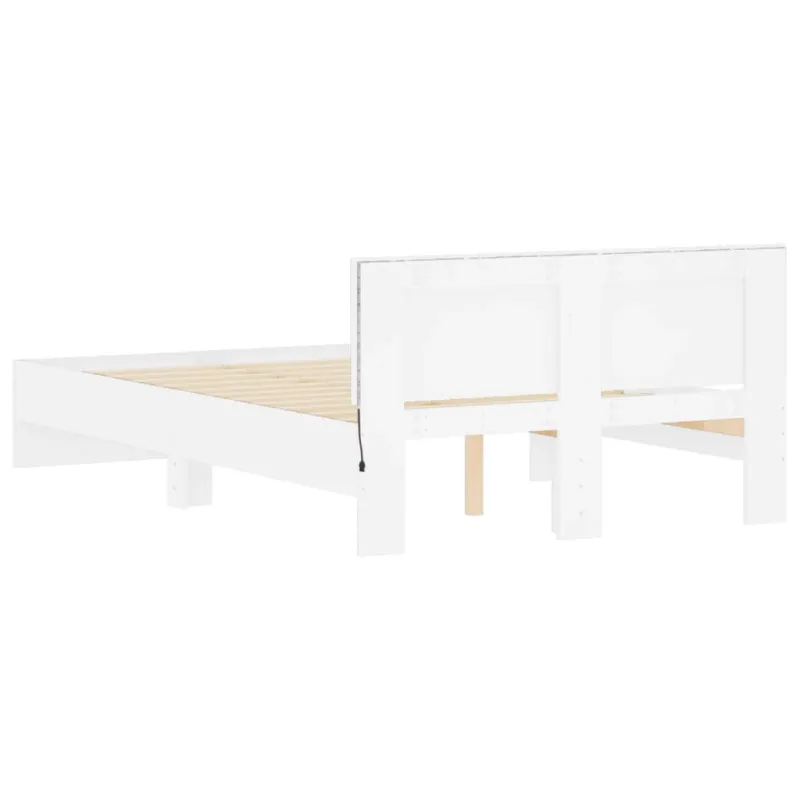 Lovos rėmas su galvūgaliu ir LED, baltos spalvos, 135x190cm