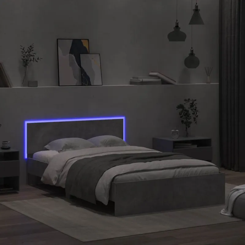 Lovos rėmas su galvūgaliu ir LED, betono pilkas, 135x190cm