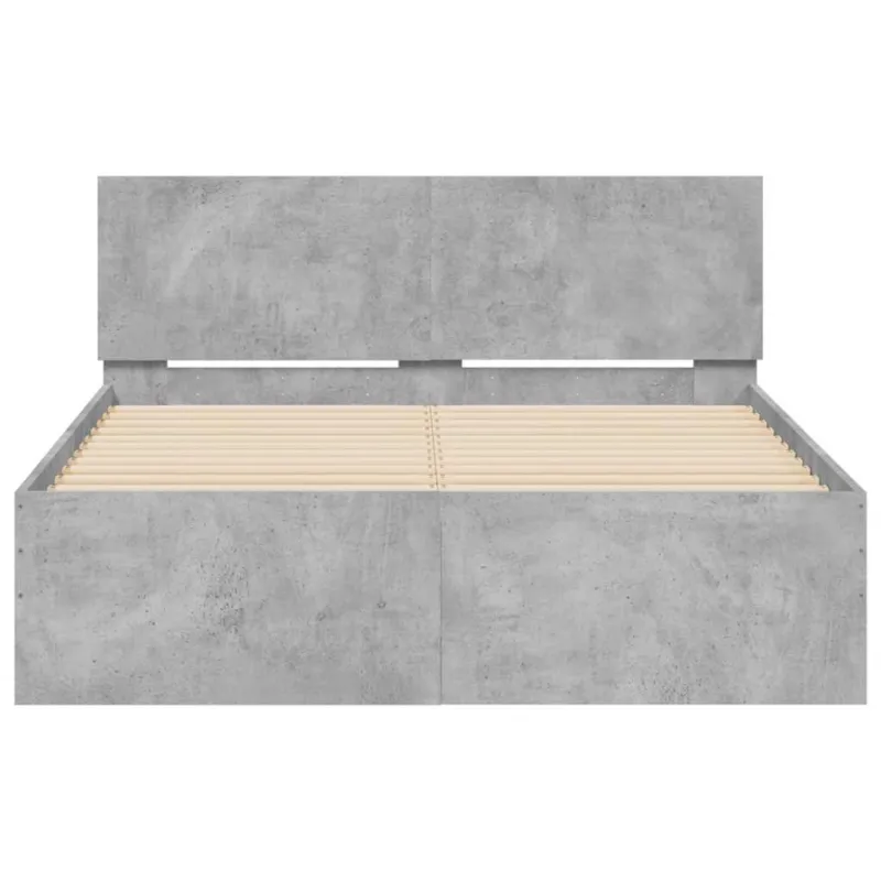 Lovos rėmas su galvūgaliu ir LED, betono pilkas, 135x190cm