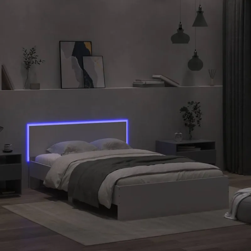 Lovos rėmas su galvūgaliu ir LED, baltos spalvos, 120x190cm