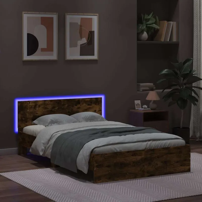 Lovos rėmas su galvūgaliu ir LED, dūminio ąžuolo, 120x190cm
