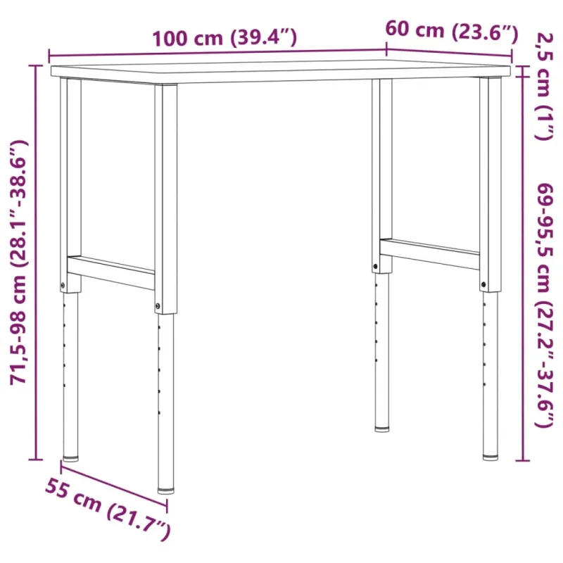 Darbastalis, 100x60x(71,5-98)cm, bukmedis, stačiakampis