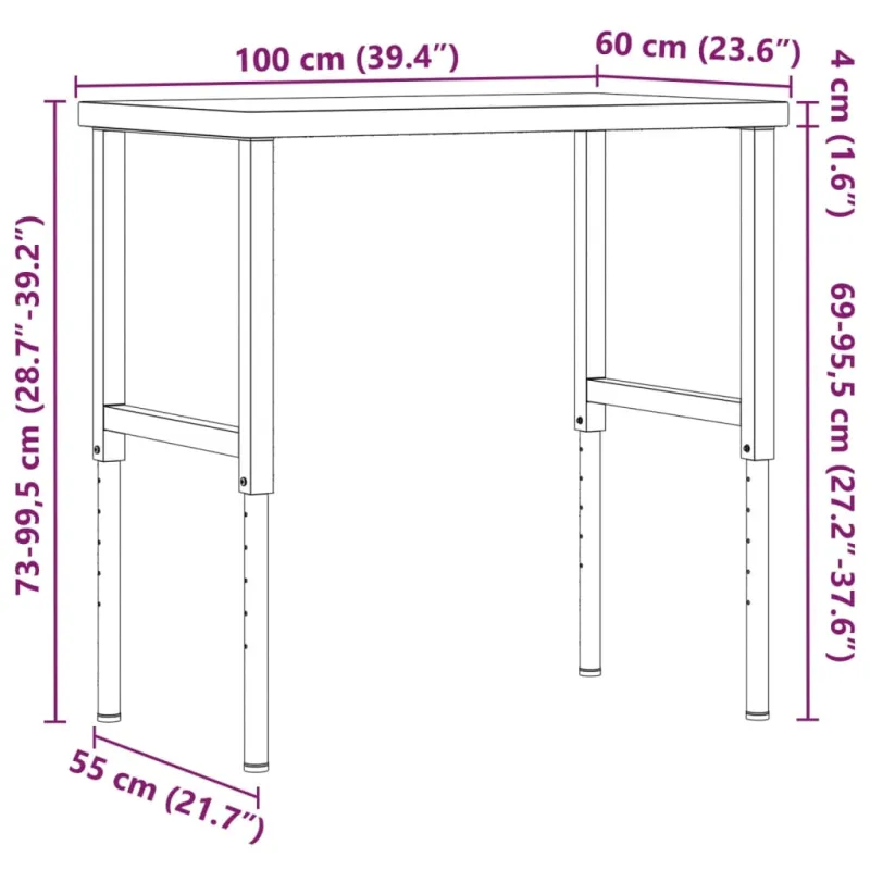 Darbastalis, 100x60x(73-99,5)cm, bukmedis, stačiakampis