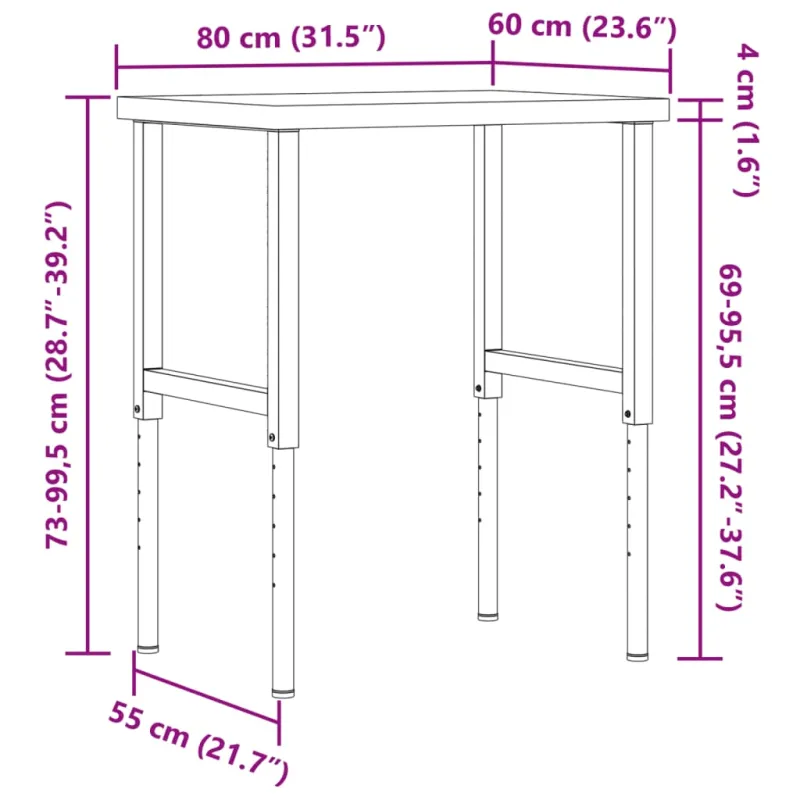 Darbastalis, 80x60x(73-99,5)cm, akacija, stačiakampis