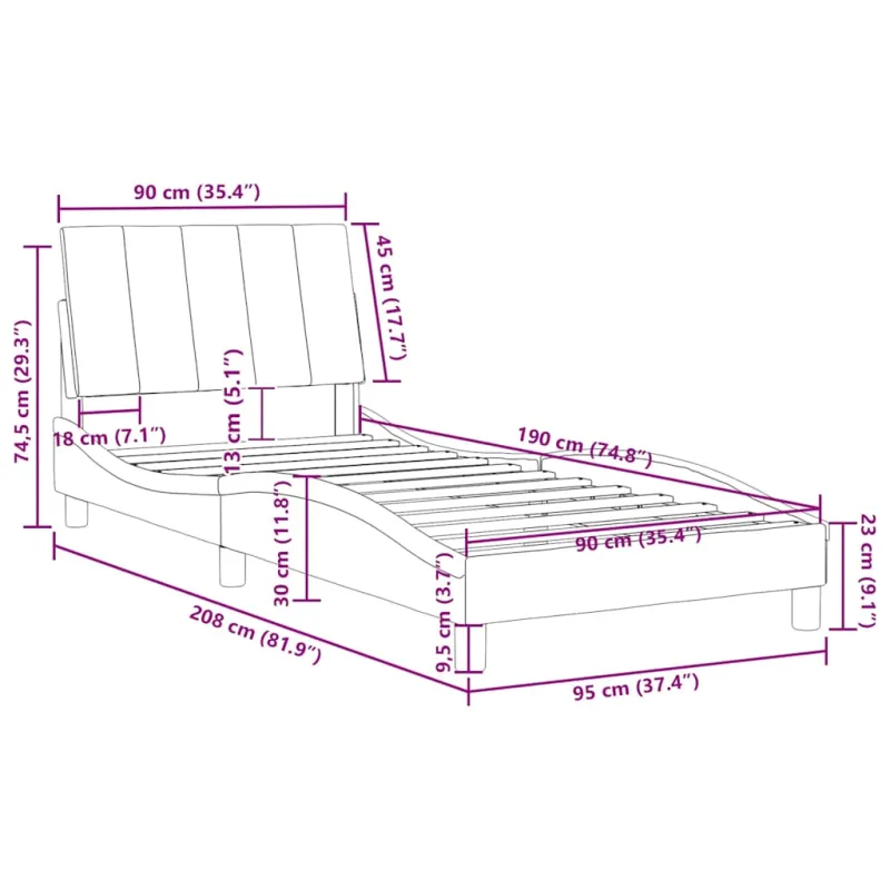 Lovos rėmas be čiužinio, Hanko, rožinės spalvos, 90x190 cm, aksomas