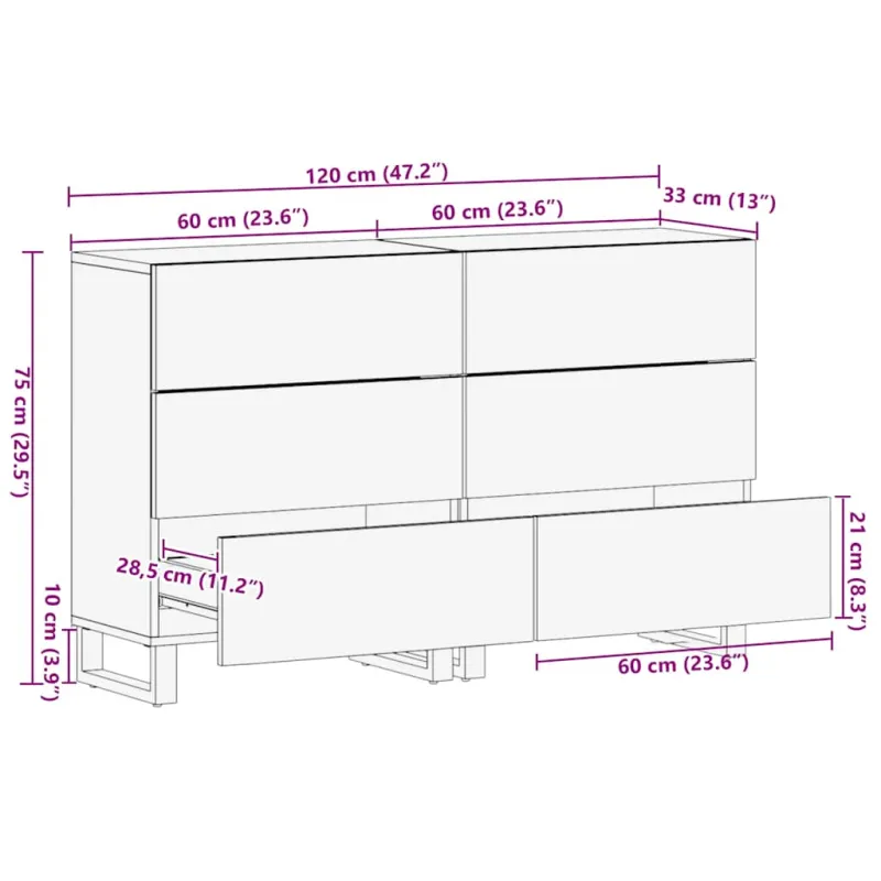 indaujos 2 vnt juodos 60x33x75 cm medžio masyvo mango