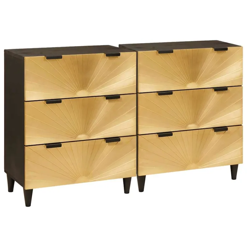 Šoninė spintelė 2 pcs Juoda ir Brass 120 x 33 x 75 cm
