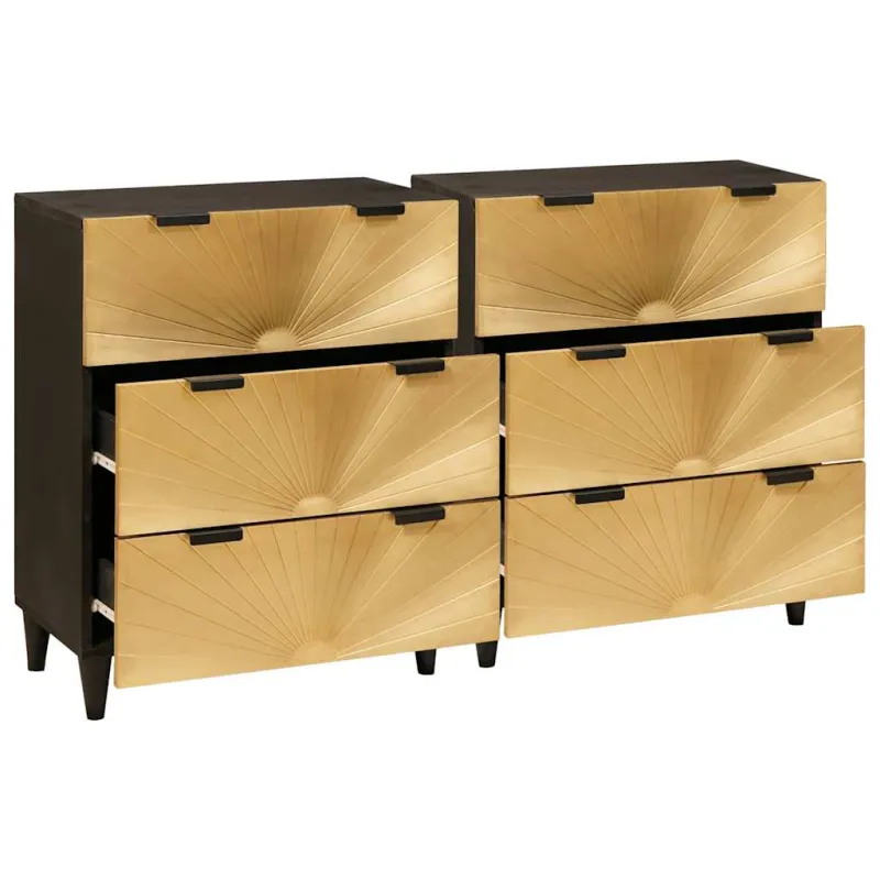 Šoninė spintelė 2 pcs Juoda ir Brass 120 x 33 x 75 cm