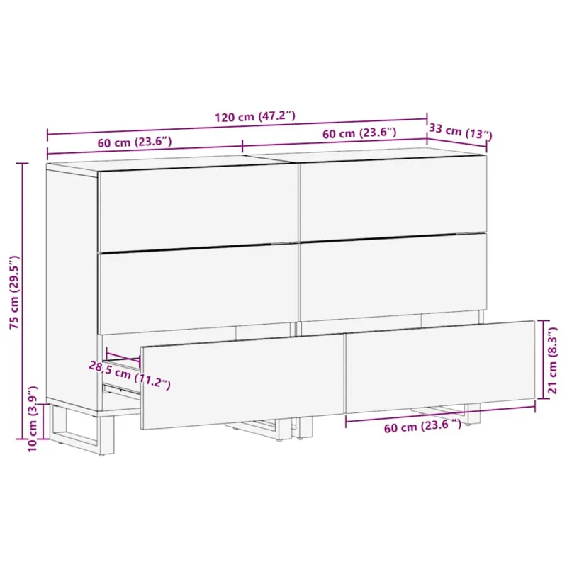 Šoninė spintelė 2 pcs Natūrali 120 x 33,5 x 75 cm