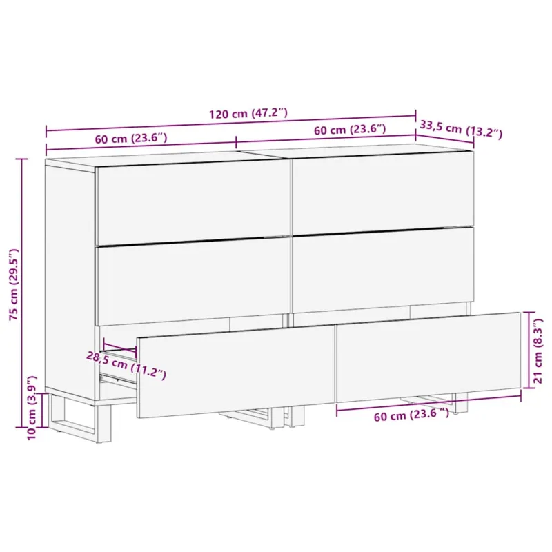 Šoninė spintelė 2 pcs Balta 120 x 33,5 x 75 cm