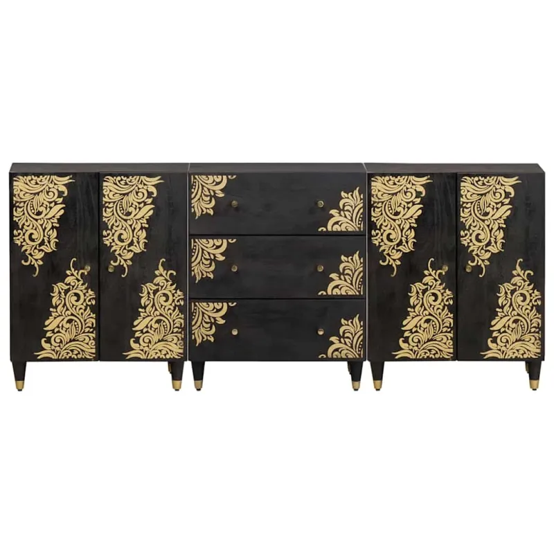 Vonios spintos komplektas 3 pcs Juoda 180 x 33 x 75 cm