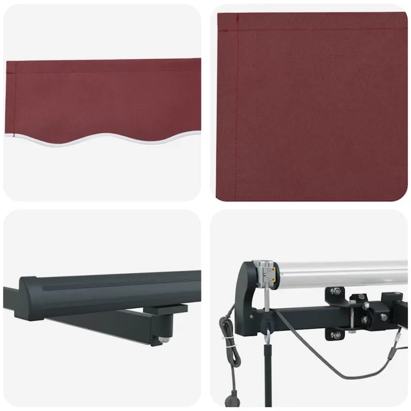 Automatinė ištraukiama markizė su LED, bordo spalvos, 450x300cm