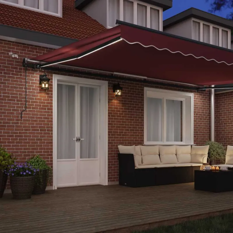 Automatinė ištraukiama markizė su LED, bordo spalvos, 500x300cm