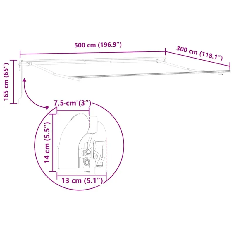 Automatinė ištraukiama markizė, antracito ir balta, 500x300cm