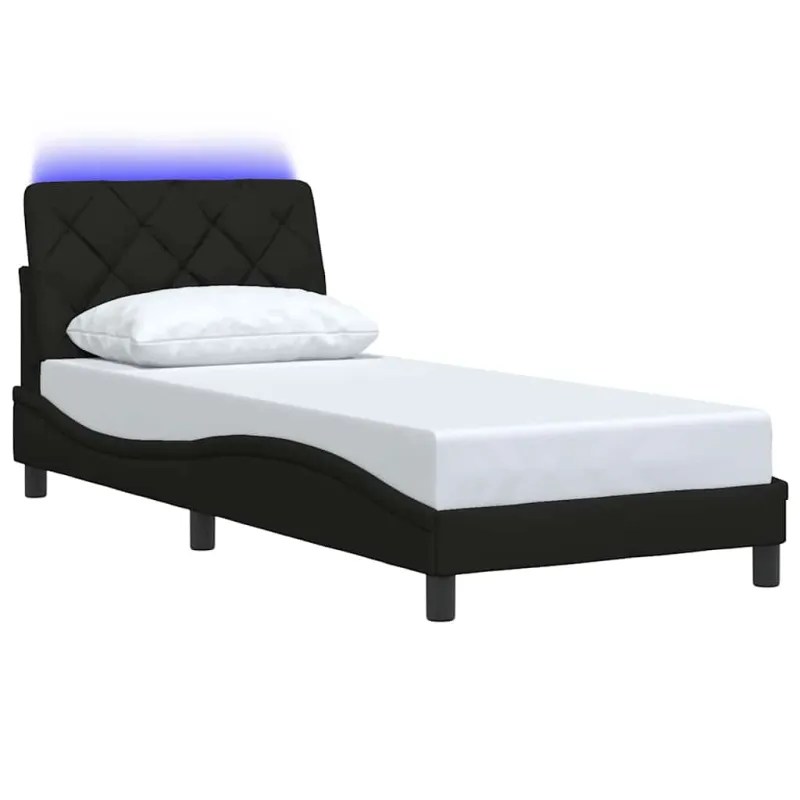 Lovos rėmas su LED be čiužinio, juodas, 80x200 cm, audinys