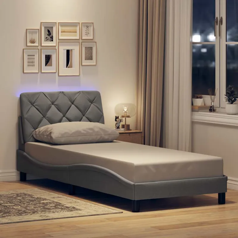Lovos rėmas su LED be čiužinio, šviesiai pilkas, 90x190 cm