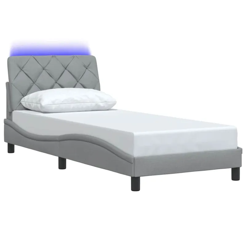 Lovos rėmas su LED be čiužinio, šviesiai pilkas, 90x190 cm