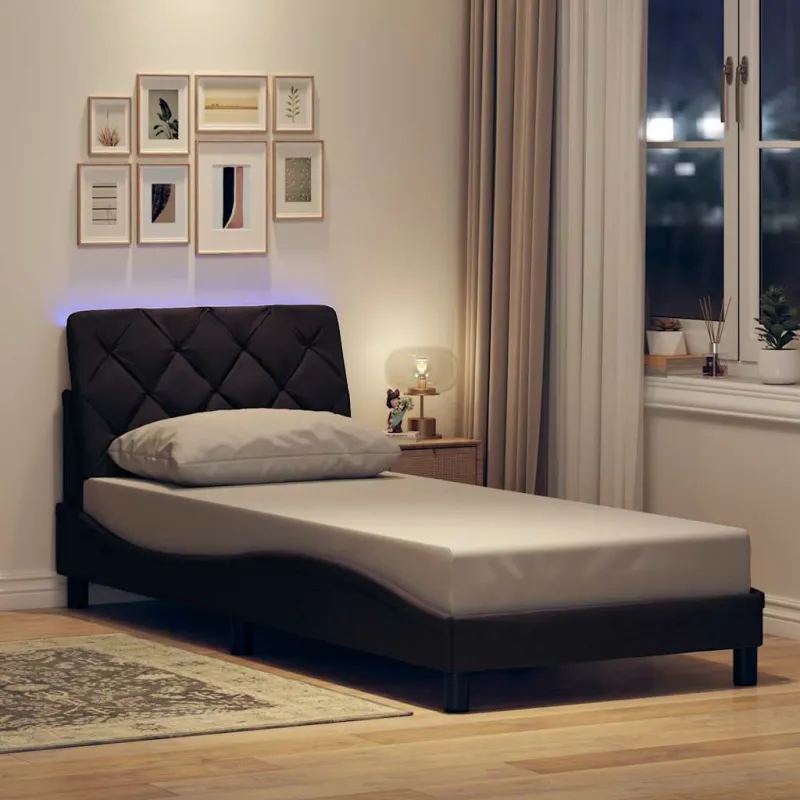 Lovos rėmas su LED be čiužinio, tamsiai rudas, 90x200 cm