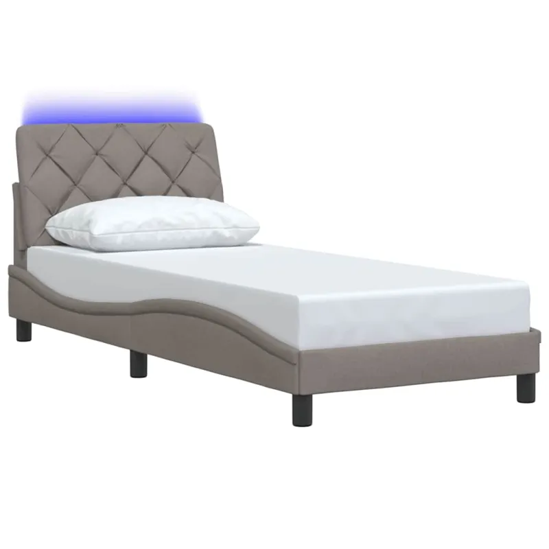 Lovos rėmas su LED be čiužinio, taupe, 90x200 cm, audinys