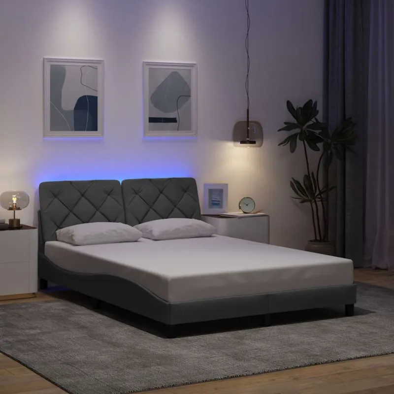 Lovos rėmas su LED be čiužinio, šviesiai pilkas, 140x190 cm