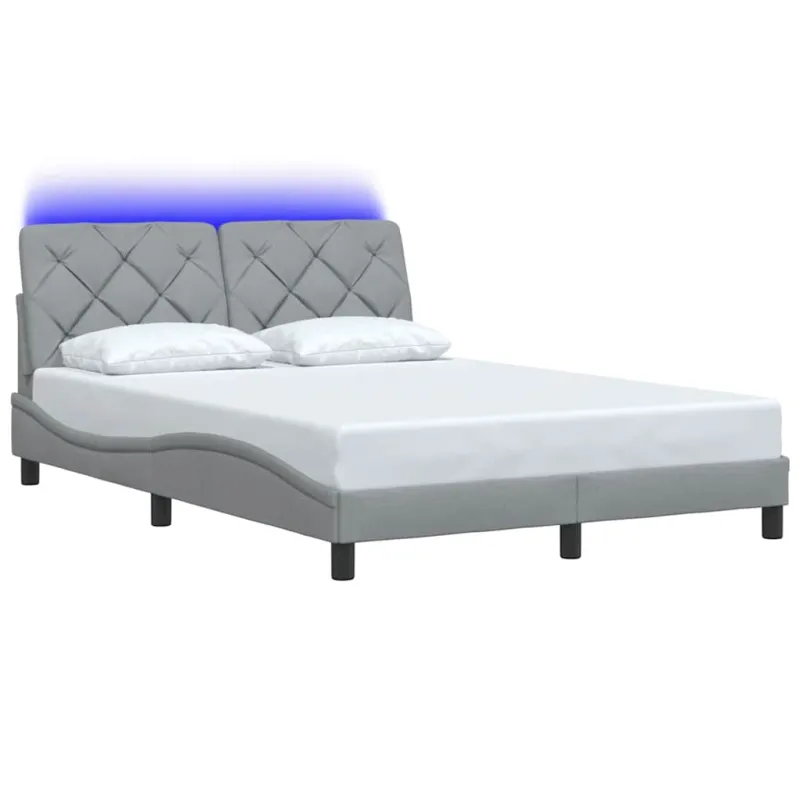 Lovos rėmas su LED be čiužinio, šviesiai pilkas, 140x190 cm