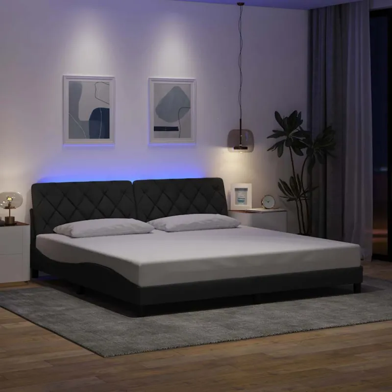 Lovos rėmas su LED be čiužinio, tamsiai pilkas, 200x200 cm