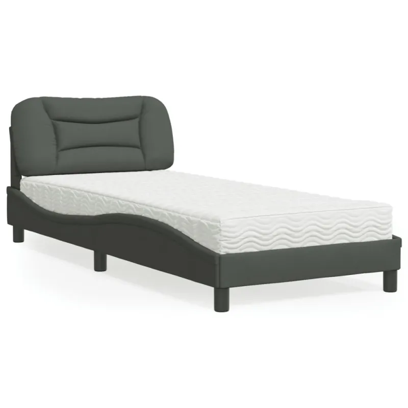 Lova su čiužiniu, Hvar, tamsiai pilkos spalvos, 90x200cm, audinys