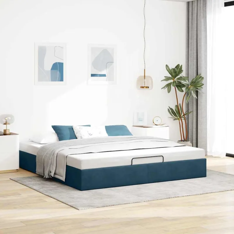 Osmanų lovos rėmas be čiužinio Tamsiai mėlynas 200x200cm Velvet